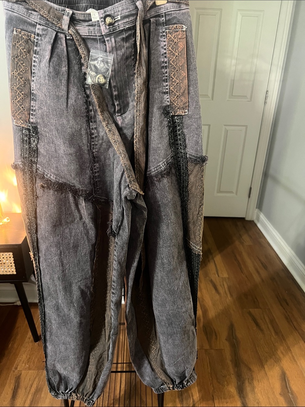 Oli & Hali Gray Washed Utility Jogger Jeans with Patchwork Detail
